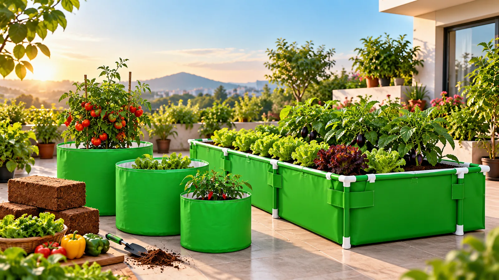 HDPE grow bags and raised grow beds for organic terrace gardening